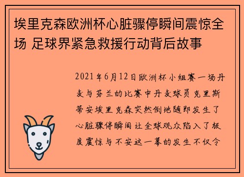 埃里克森欧洲杯心脏骤停瞬间震惊全场 足球界紧急救援行动背后故事